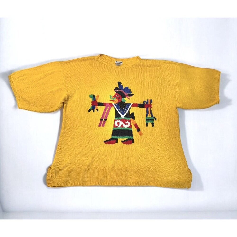 BATYA Womens Vintage Rivet Sweater Oversized Kachina Spirit Dancer Native Large